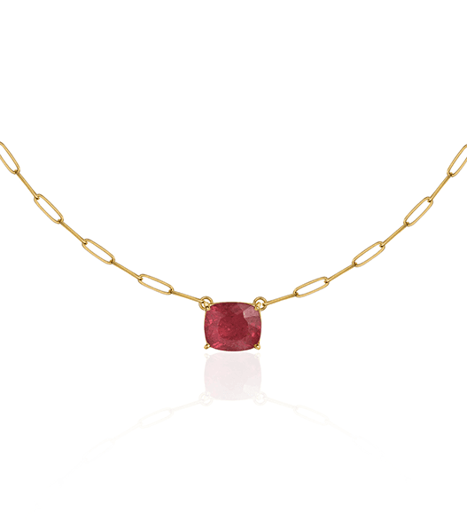 COLAR EM OURO AMARELO CORRENTE CARTIER E TURMALINA ROSA RETANGULAR - GLOW UP