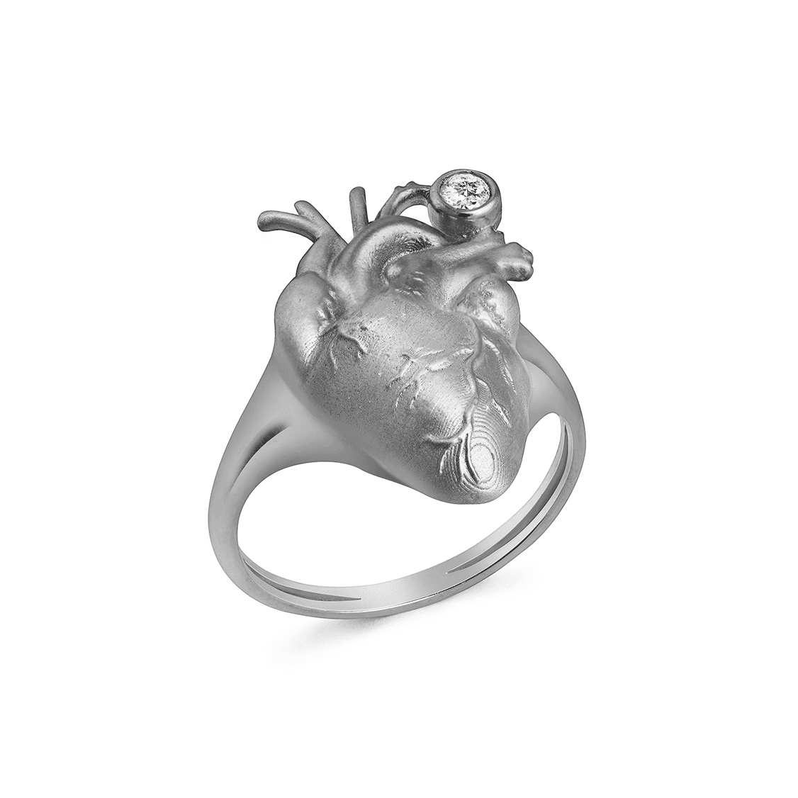 ANEL DEDINHO CORAçãO ORGâNICO GRANDE EM OURO BRANCO 18K - PULSAR