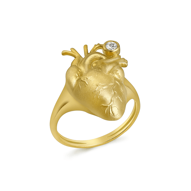 ANEL DEDINHO CORAçãO ORGâNICO GRANDE EM OURO AMARELO 18K - PULSAR