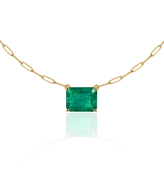 Colar em Ouro Amarelo Corrente Cartier e Esmeralda Retangular - Glow Up (Aprox. 12MM)