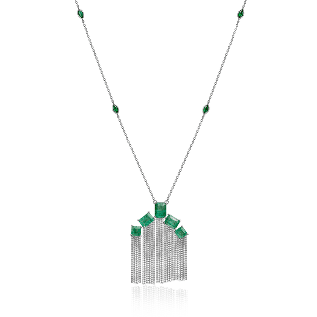 COLAR COM ESMERALDAS QUADRADAS E RETANGULARES EM OURO BRANCO