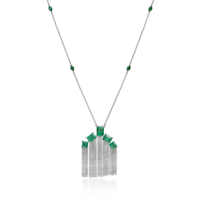 COLAR COM ESMERALDAS QUADRADAS E RETANGULARES EM OURO BRANCO