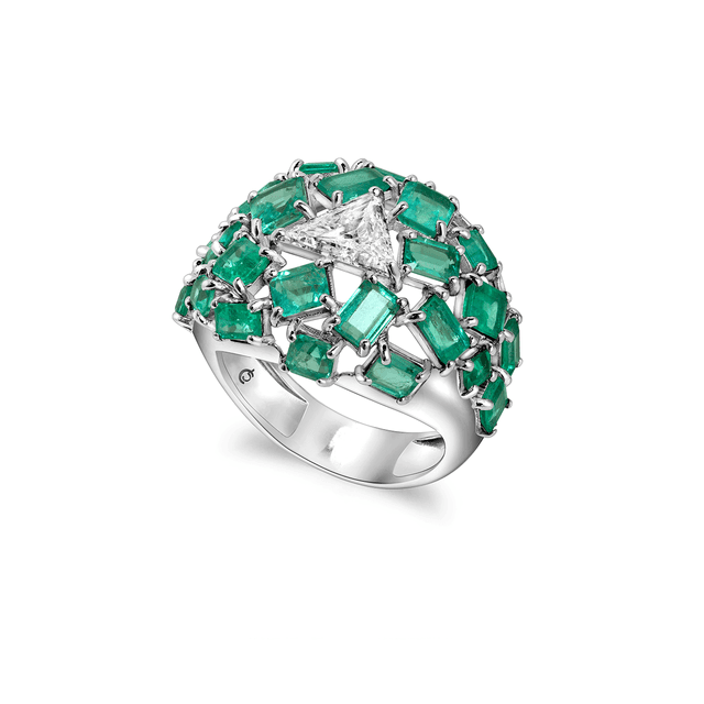 ANEL HARMONIA - COM ESMERALDAS COLOMBIANAS E DIAMANTE TRILLION