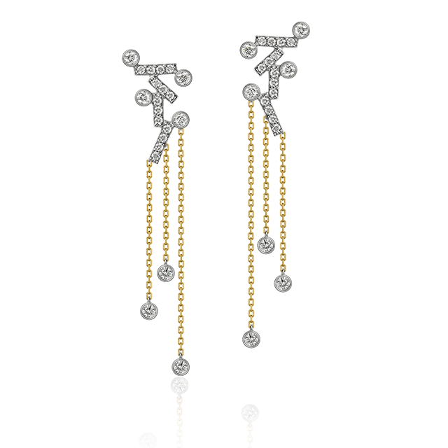 BRINCO TEMPO - DIAMANTES FRANJAS OURO AMARELO E BRANCO