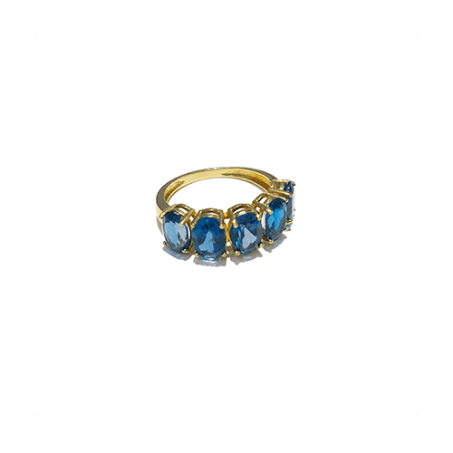 Meia Aliança Rainbow Ouro Amarelo - Topázio London Oval