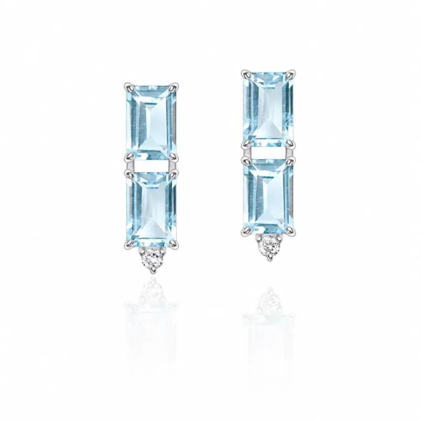 Brinco Vitraux com Topázio Sky e Diamante Ouro Branco