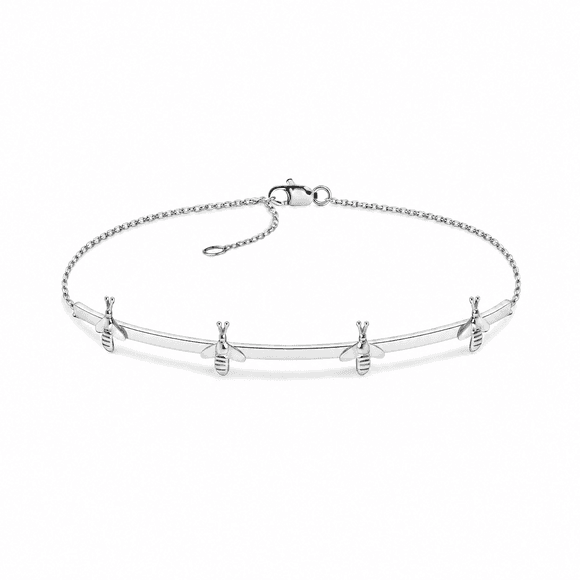 Pulseira Baby Queen Bee com 4 Abelhas sem Diamantes em Ouro Branco