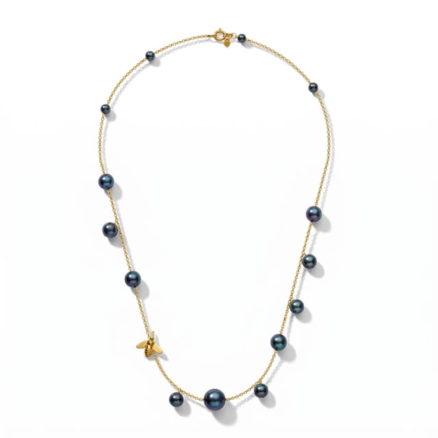Choker Bee Perolas Negras em Ouro Amarelo
