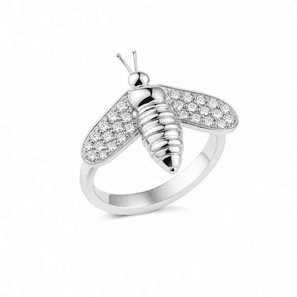Anel Queen Bee em Ouro Branco 18K com Diamantes