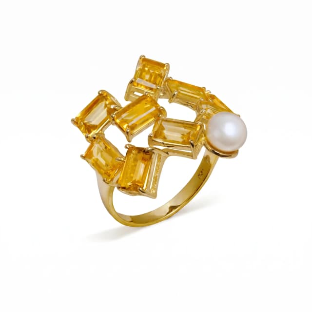 Anel Affetto de Citrino com Pérola em Ouro Amarelo 18K