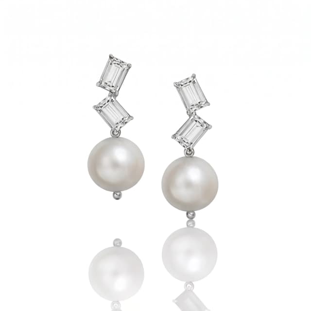 Brinco Affetto com Pérolas de Cristal em Ouro Branco 18K