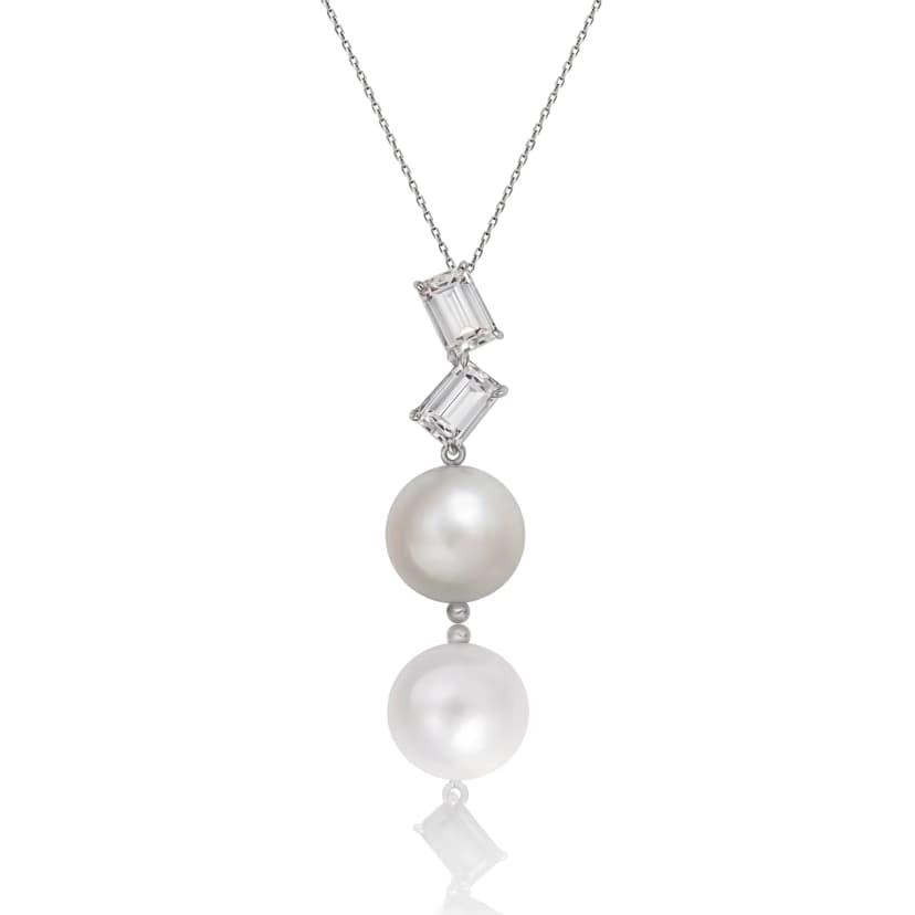 Pingente Affetto de Cristal e Pérola em Ouro Branco 18K