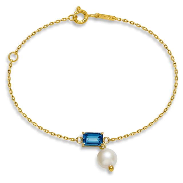 Pulseira Bambina de Topázio London e Pérola em Ouro Amarelo 18K