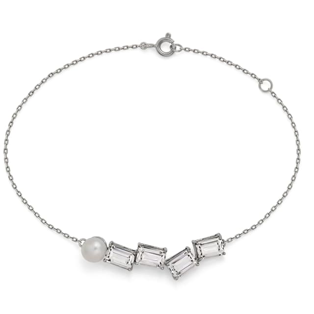 Pulseiras Affetto de Cristal e Pérola em Ouro Branco 18K