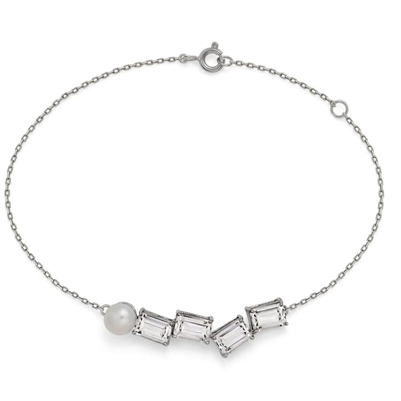 Pulseiras Affetto de Cristal e Pérola em Ouro Branco 18K