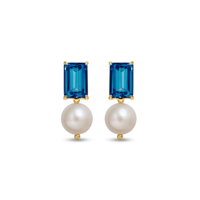 Brinco Bambina de Topázio London e Pérolas em Ouro Amarelo 18K