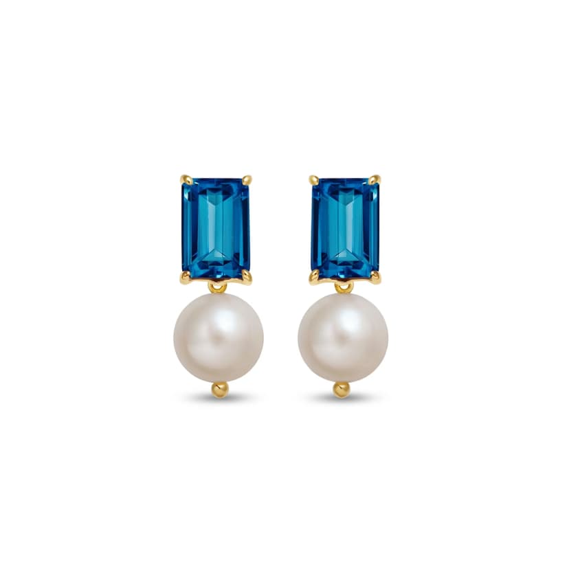 Brinco Bambina de Topázio London e Pérolas em Ouro Amarelo 18K