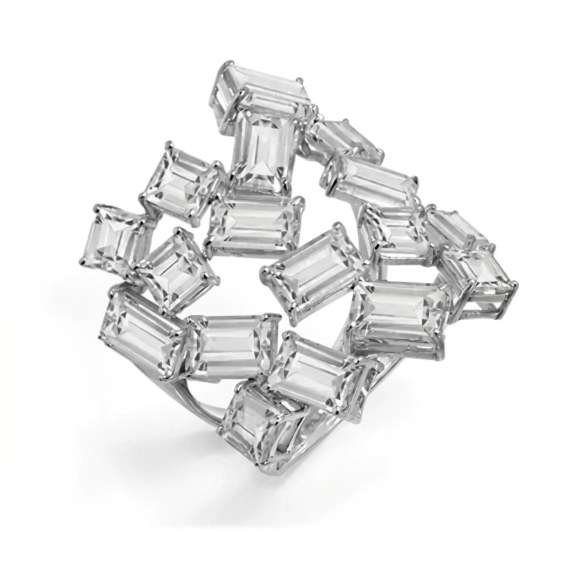 Anel Sensazione de Cristal em Ouro Branco 18K