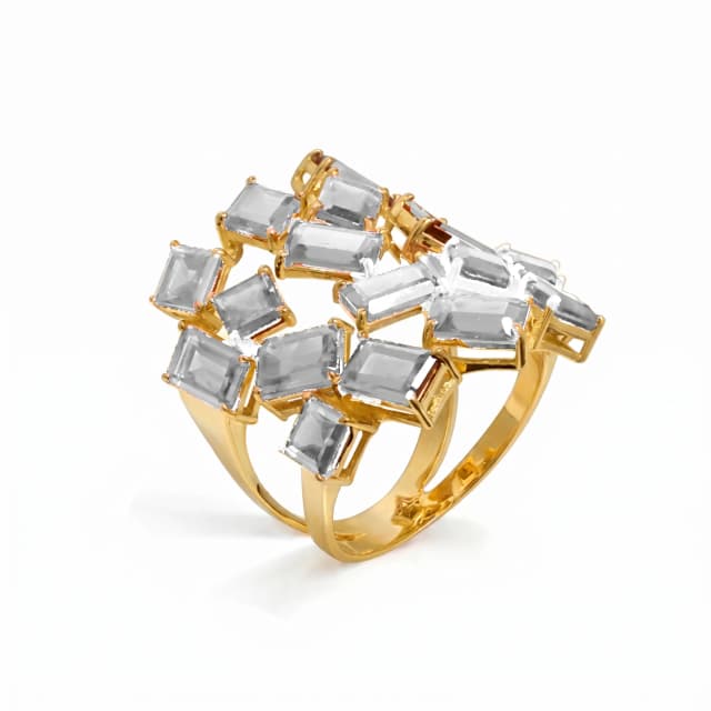 Anel Sensazione de Cristal em Ouro Amarelo 18K