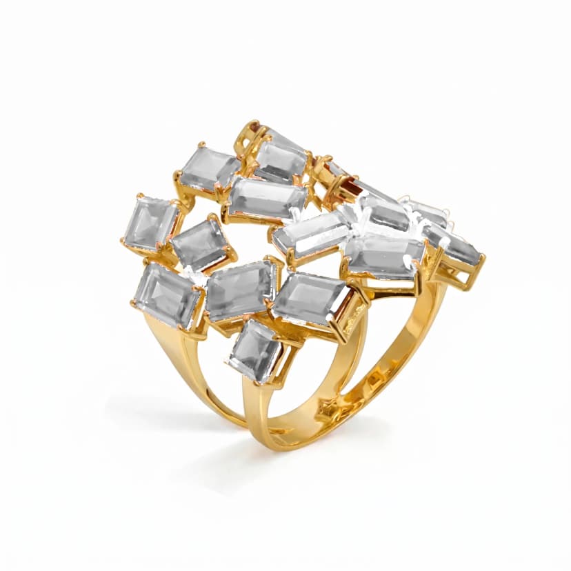 Anel Sensazione de Cristal em Ouro Amarelo 18K
