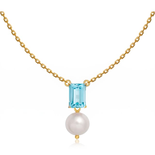 Choker Affetto de Topázio Sky e Pérola em Ouro Amarelo 18K