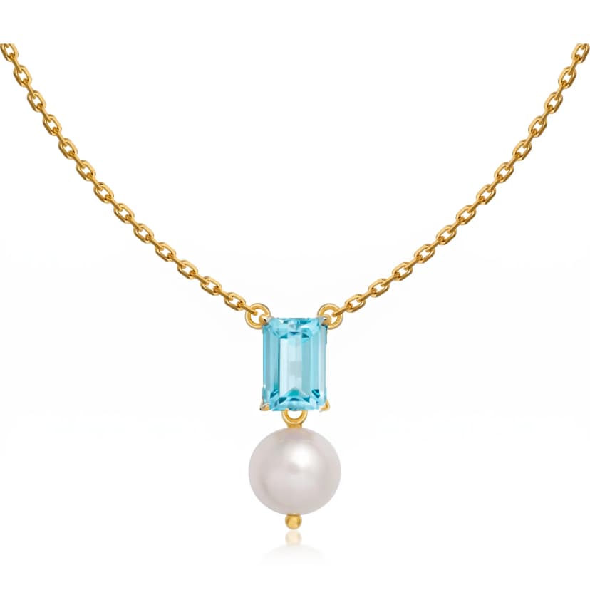 Choker Affetto de Topázio Sky e Pérola em Ouro Amarelo 18K