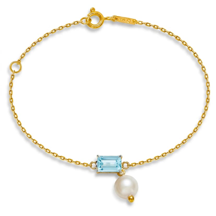 Pulseira Bambina de Topázio Sky e Pérola em Ouro Amarelo 18K