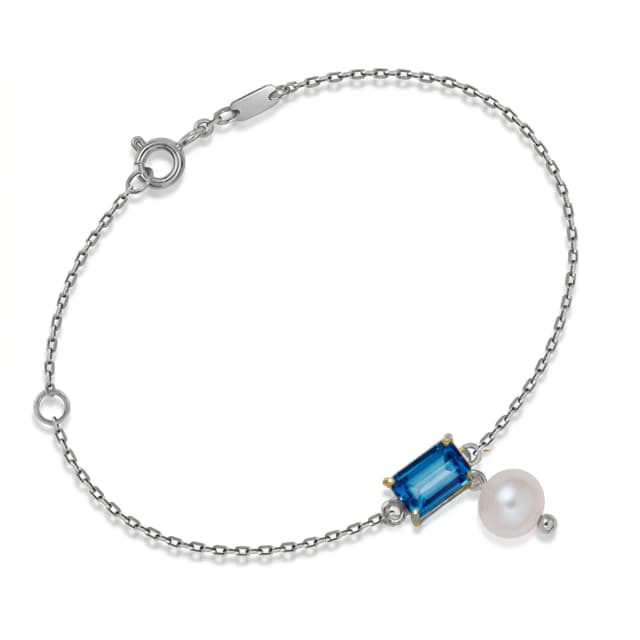 Pulseira Bambina de Topázio London e Pérola em Ouro Branco 18K