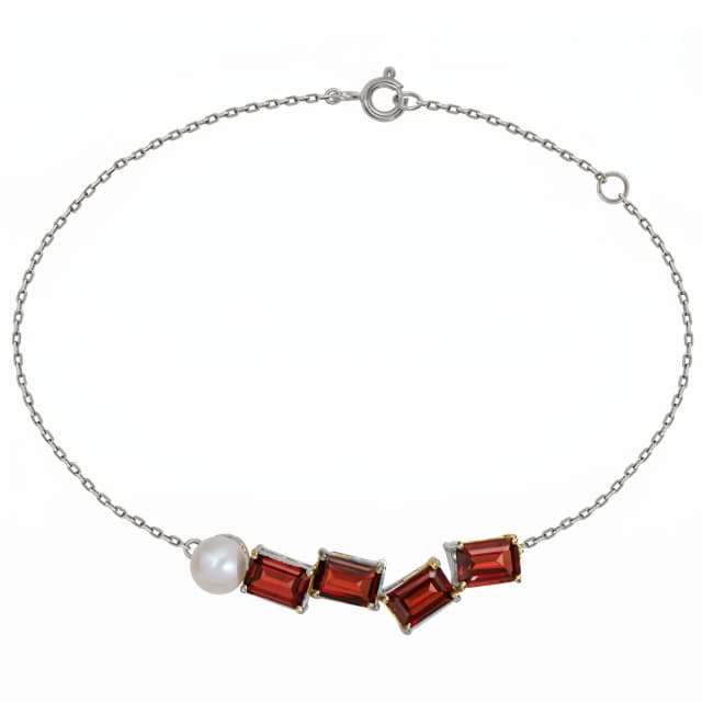 Pulseiras Affetto de Granada e Pérola em Ouro Branco 18K