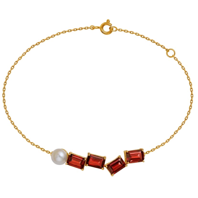 Pulseiras Affetto de Granada e Pérola em Ouro Amarelo 18K