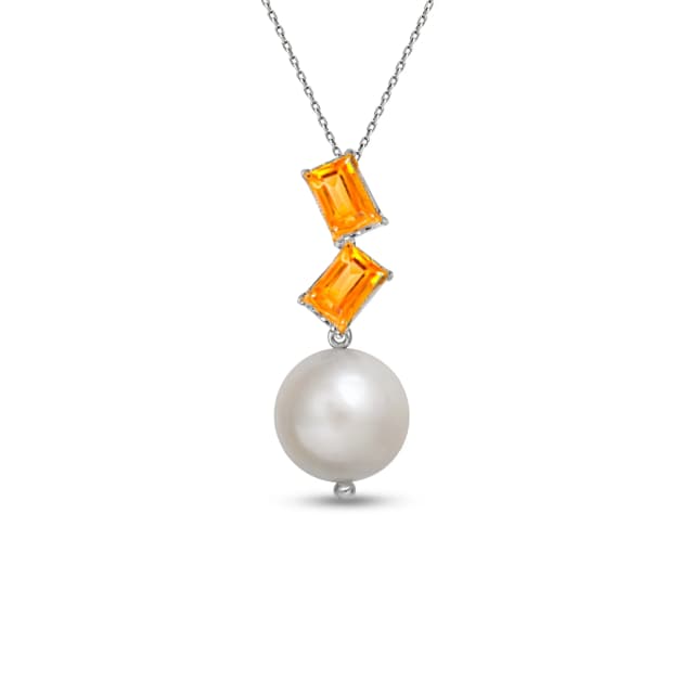 Pingente Affetto de Citrino e Pérola em Ouro Branco 18K