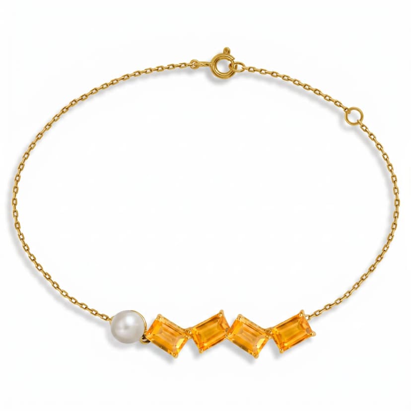 Pulseiras Affetto de Citrino e Pérola em Ouro Amarelo 18K