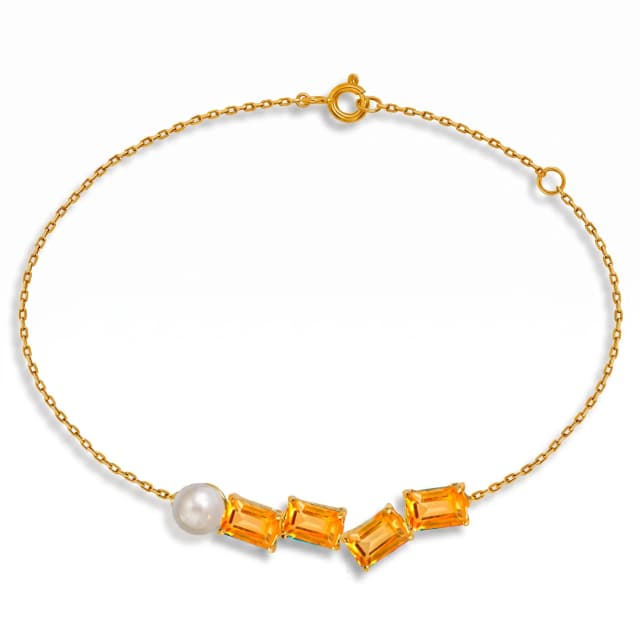 Pulseiras Affetto de Citrino e Pérola em Ouro Amarelo 18K