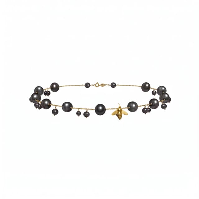 Pulseira Bee em Ouro Amarelo 18K, com Pérolas Negras