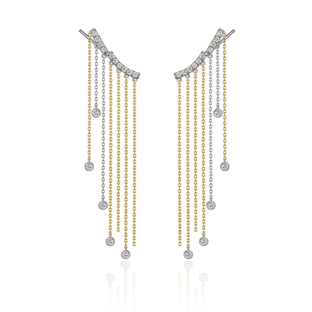 Ear Cuff Espaço - Diamantes Franjas Ouro Amarelo e Branco