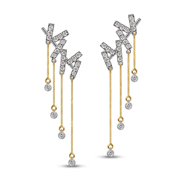 Ear Cuff Tempo - Diamantes e Franjas - Ouro Branco e Amarelo