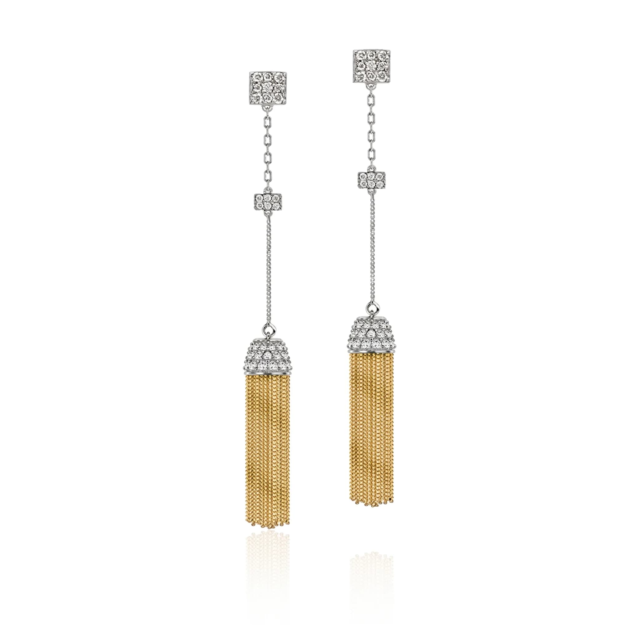 Brinco Espaço - Diamantes Franjas Ouro Amarelo e Branco