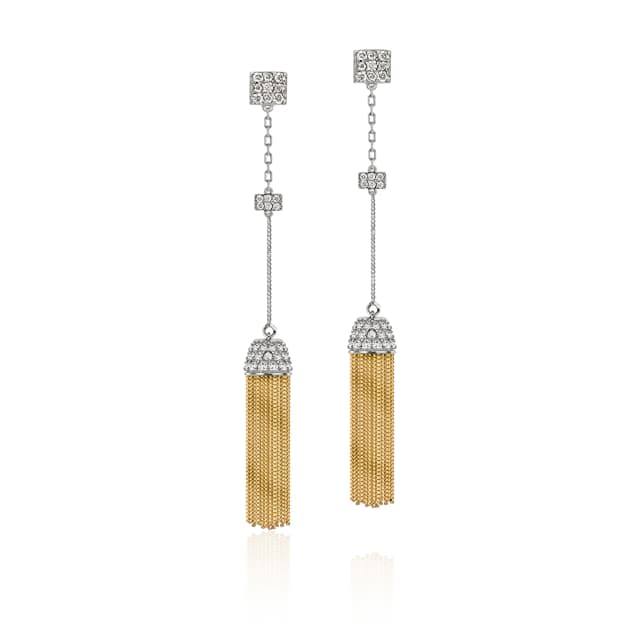 Brinco Espaço - Diamantes Franjas Ouro Amarelo e Branco