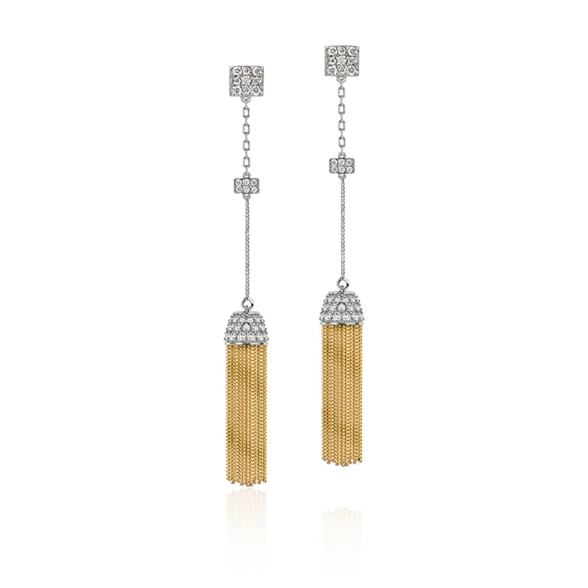 Brinco Espaço - Diamantes Franjas Ouro Amarelo e Branco