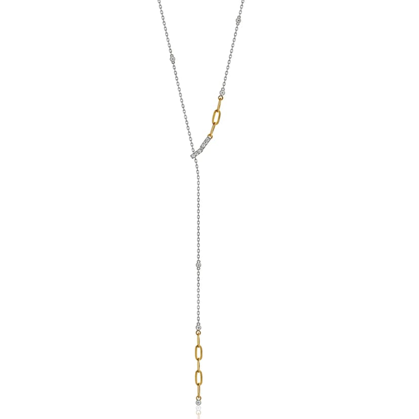 Gravatinha Espaço - Diamantes e Ouro Branco e Amarelo