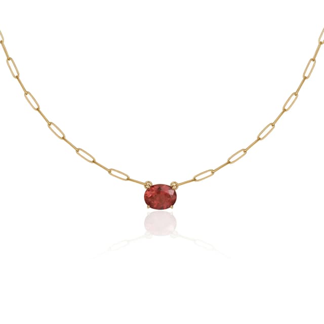 Colar em Ouro Amarelo Corrente Cartier e Turmalina Rosa Oval- Glow Up