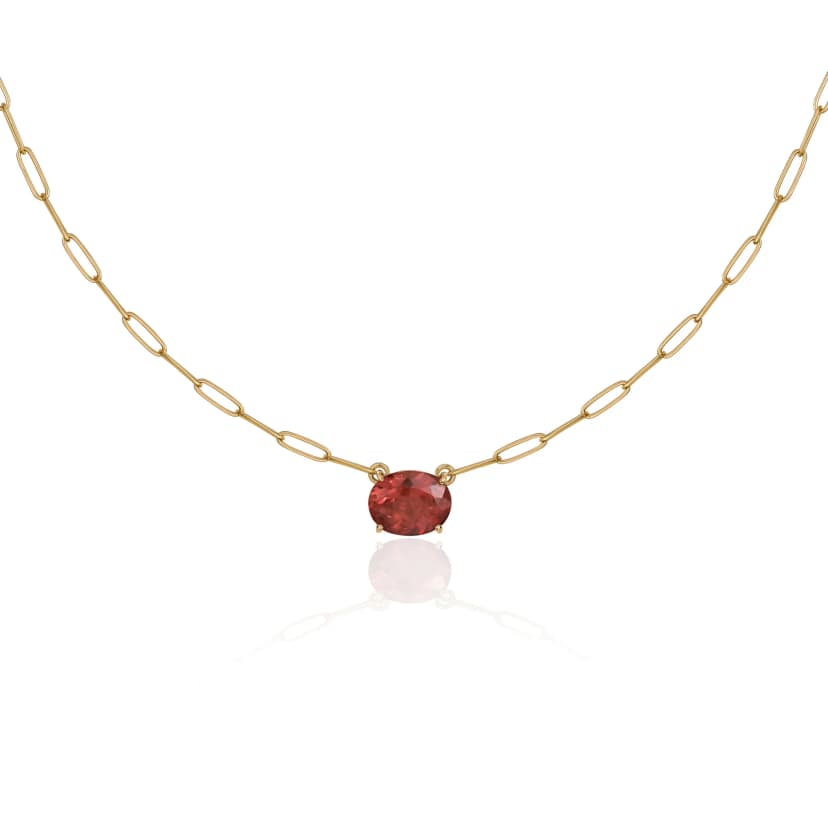 Colar em Ouro Amarelo Corrente Cartier e Turmalina Rosa Oval- Glow Up