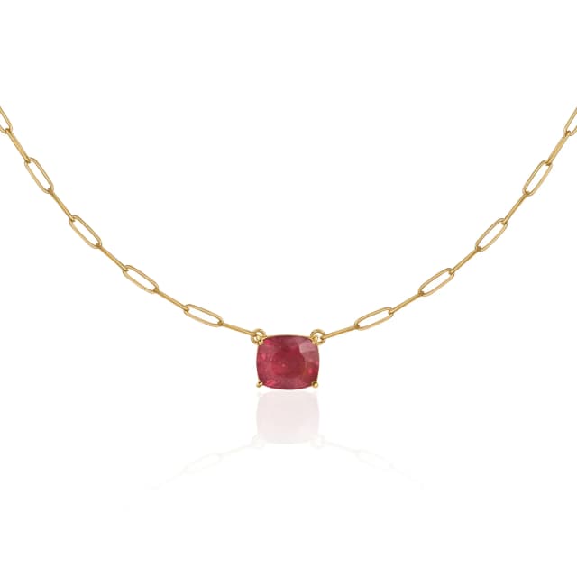 Colar em Ouro Amarelo Corrente Cartier e Turmalina Rosa Retangular - Glow Up