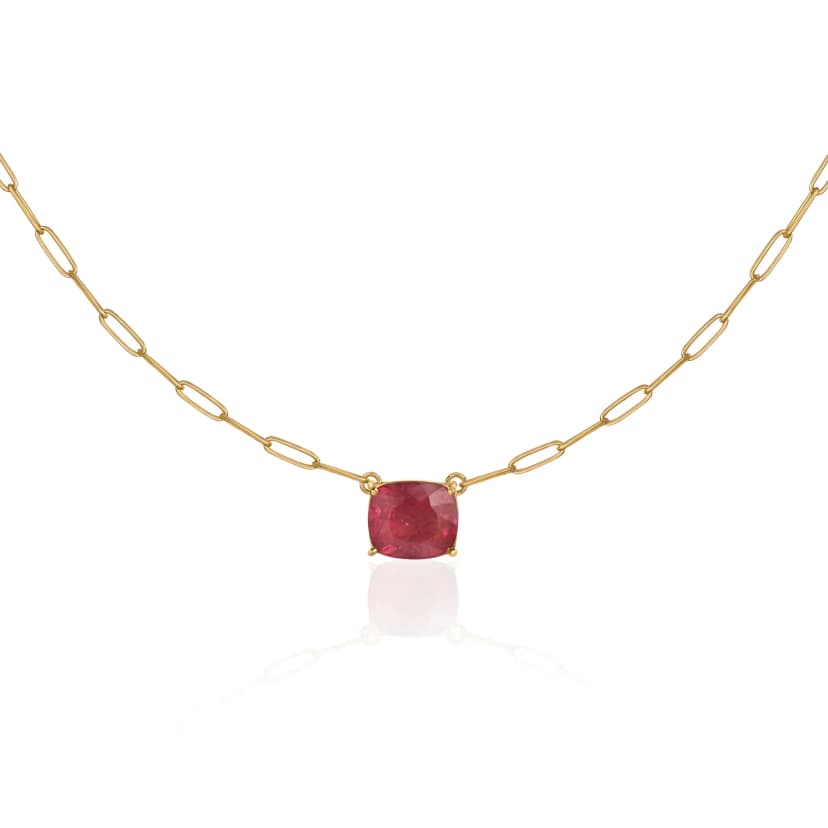 Colar em Ouro Amarelo Corrente Cartier e Turmalina Rosa Retangular - Glow Up