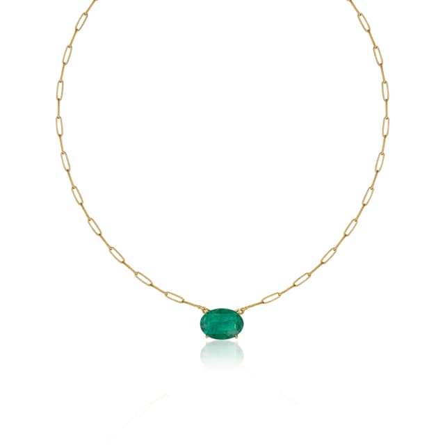 Colar em Ouro Amarelo Corrente Cartier e Esmeralda Oval - Glow Up