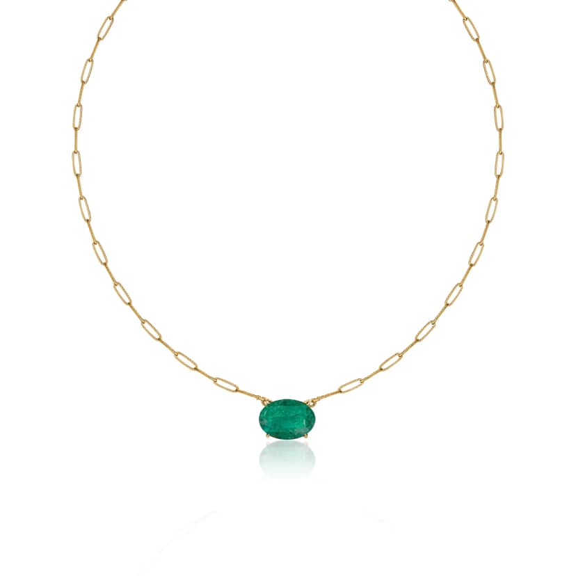 Colar em Ouro Amarelo Corrente Cartier e Esmeralda Oval - Glow Up