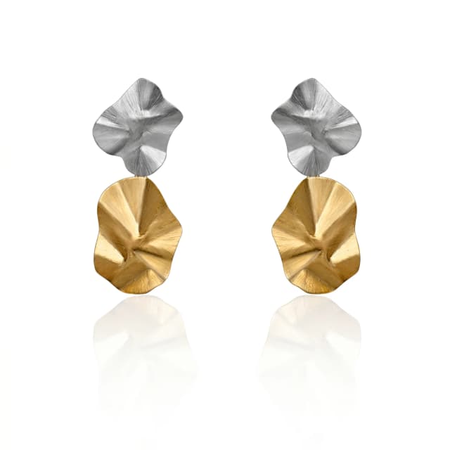 Brinco Sensitive em Ouro Branco com Aplique Insólito em Ouro Amarelo
