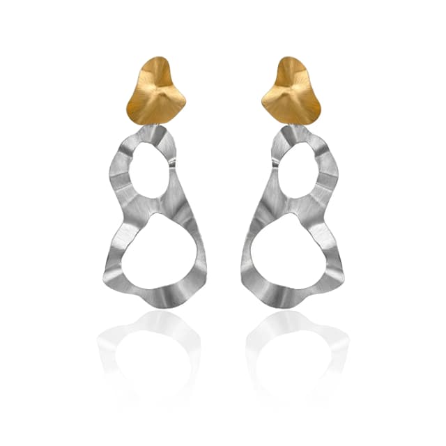 Brinco Fine em Ouro Amarelo com Aplique Vazado Insólito em Ouro Branco