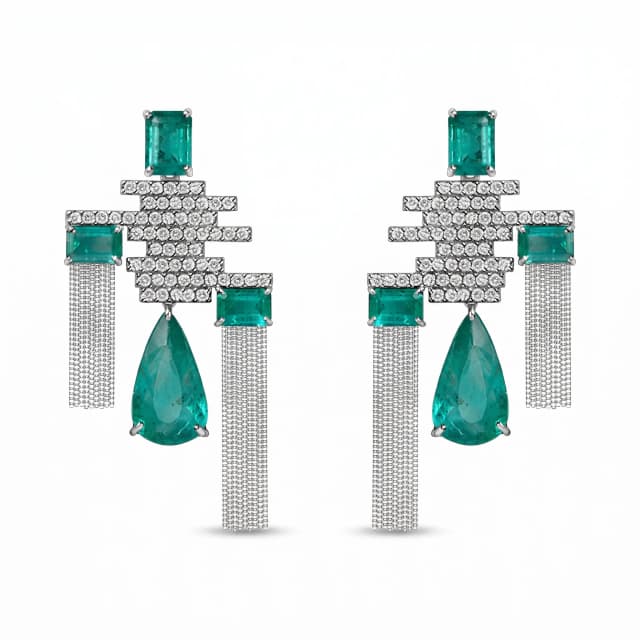 Brinco Jardins Suspensos Esmeralda Extras e Diamantes
