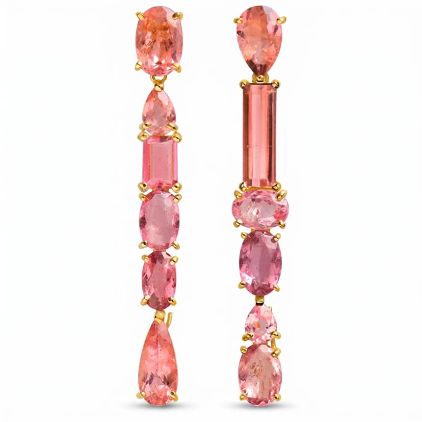 Brinco Longo de Turmalina Rosa